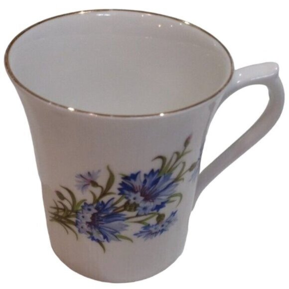 Vintage Royal Devon Bone China Tea Mugs Floral Decorations Ribbed with Gold Rims - Picture 7 of 12